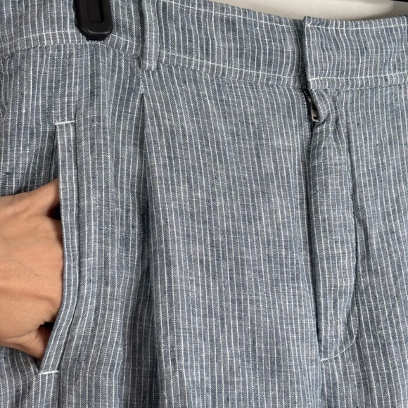 Everlane Linen Way-High Drape Pant 14 Wide Leg Pleated Blue Pinstripe Chambray - Picture 7 of 16